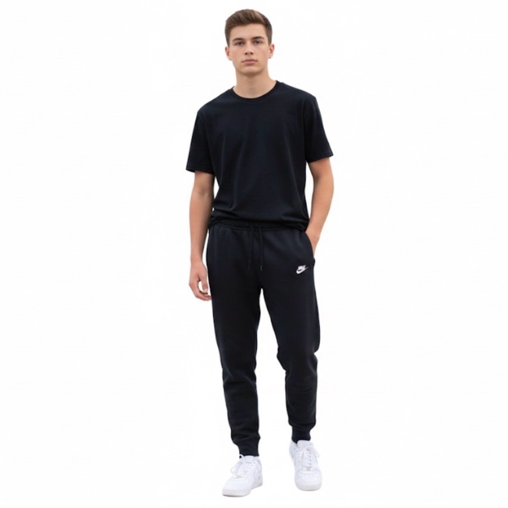 Nike Club Fleece Men Small Athletic Black Sweatpants White Logo Pants Bottoms